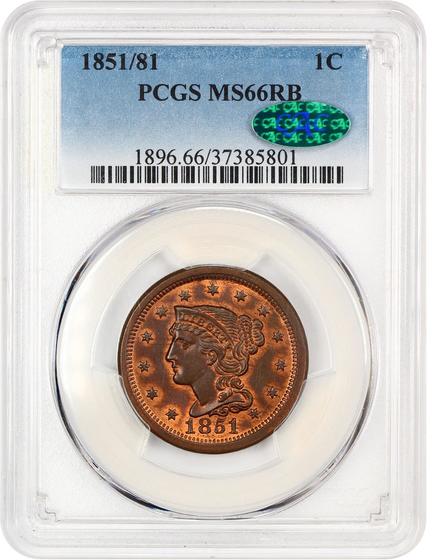 image for: 1851/81 1c PCGS/CAC MS66 RB