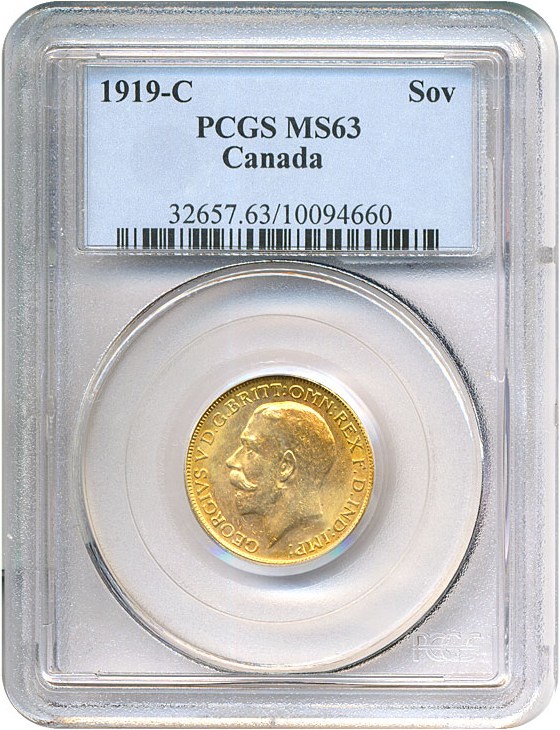 image for: Canada: 1919-C Sov  PCGS MS63   