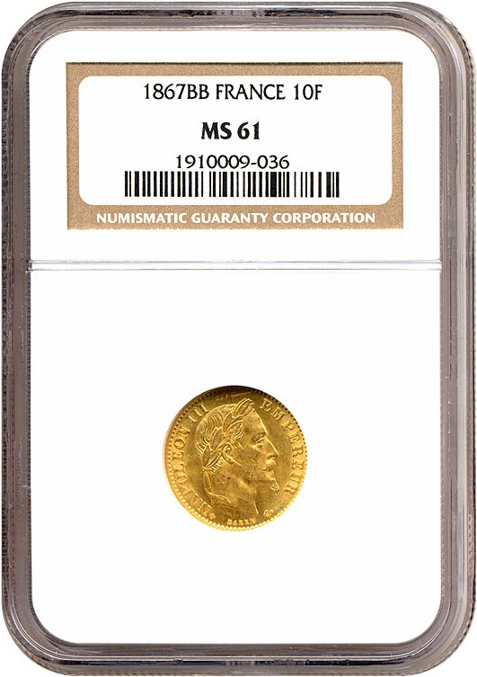 image for: France: 1867-BB 10 Fr  NGC MS61   