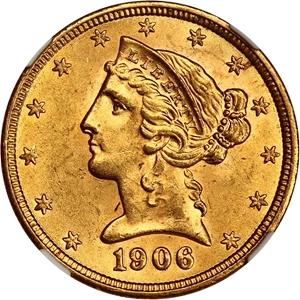 image for: 1906/6 $5 NGC MS63 (FS-301)