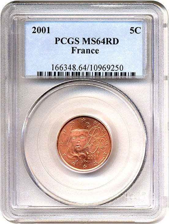 image for: France: 2001 5 Centime Franc PCGS MS64 