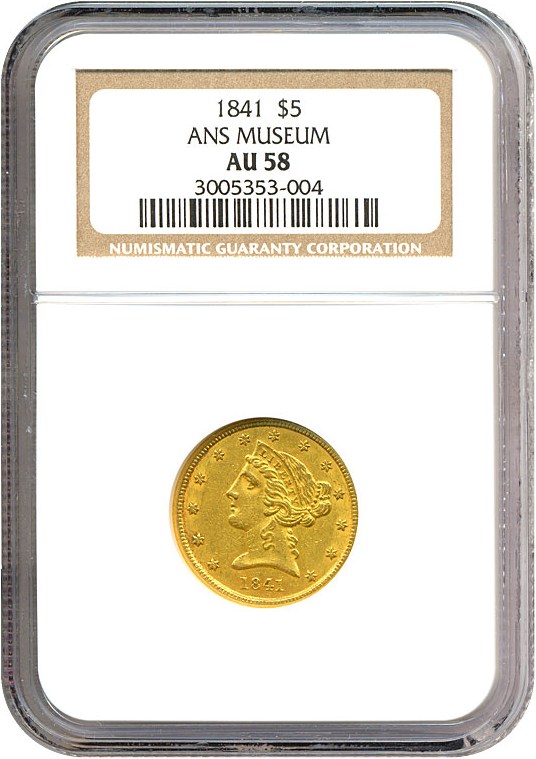 image for: 1841 $5  NGC AU58 ex. ANS Museum Collection