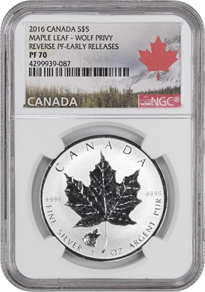 image for: 2016 Maple Leaf $5 NGC Proof 70 (Wolf Privy Reverse Proof, Early Releases)