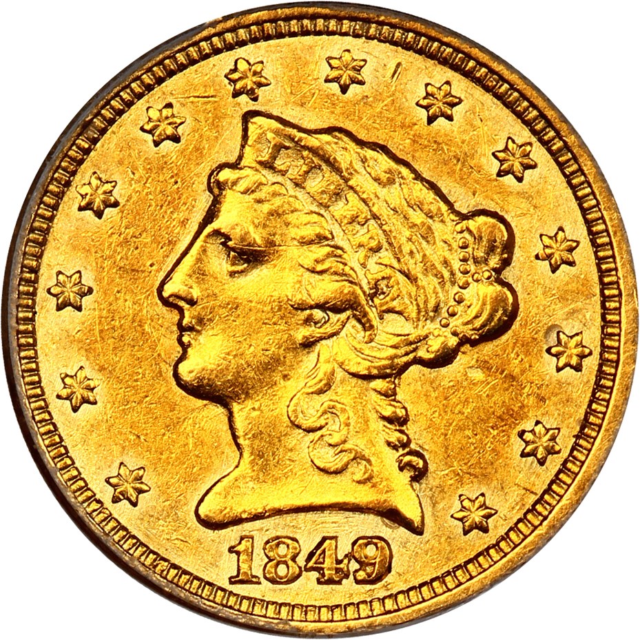 image for: 1849-C $2 1/2 PCGS AU53