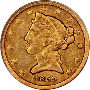image for: 1859-C $5 PCGS VF25 (OGH)
