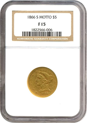 image for: 1866-S $5 Motto NGC F15