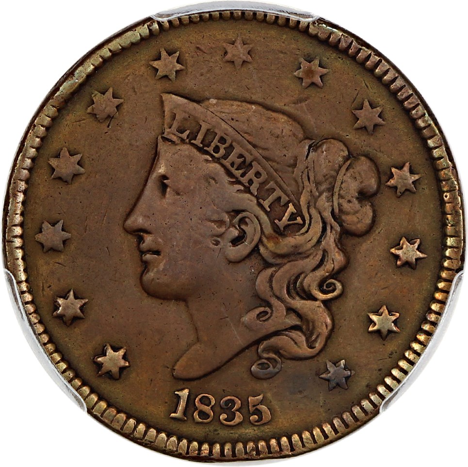 image for: 1835 1c PCGS VF Details (Small 8, Stars, Repaired)