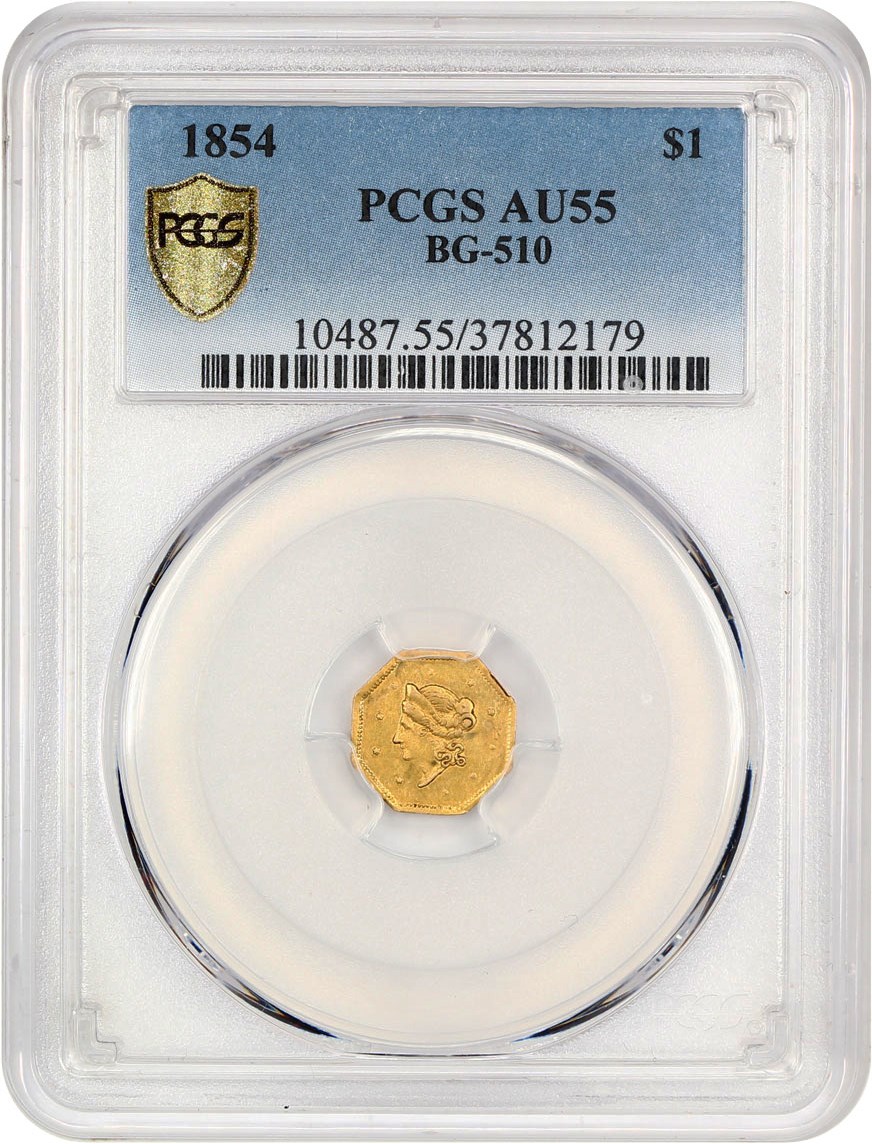 image for: 1854 Cal. Gold $1 PCGS AU55 (BG-510)