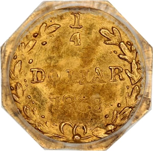 image for: 1868 Cal. Gold 25c PCGS MS65 (BG-711)