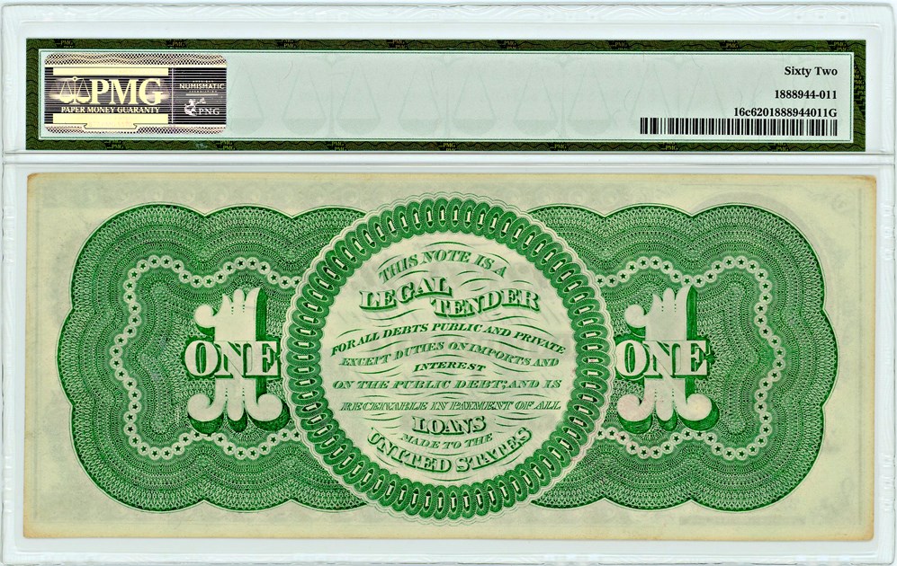 image for: FR. 16c 1862 $1 Legal Tender Type 2 PMG Unc 62