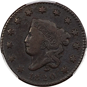image for: 1820 1c PCGS Fine Details (Small Date, Environmental Damge)