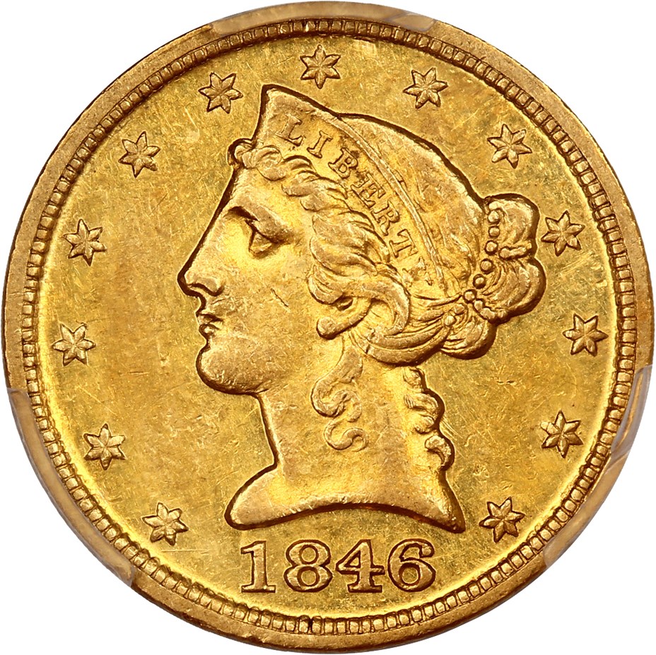 image for: 1846-D/D $5 PCGS AU58