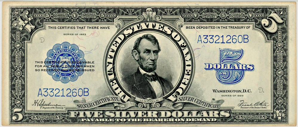 image for: FR. 282 1923 $5 Silver Certificate PMG Choice Unc 63 EPQ