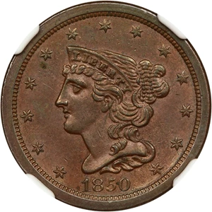 image for: 1850 1/2c NGC MS62 BN (C-1)