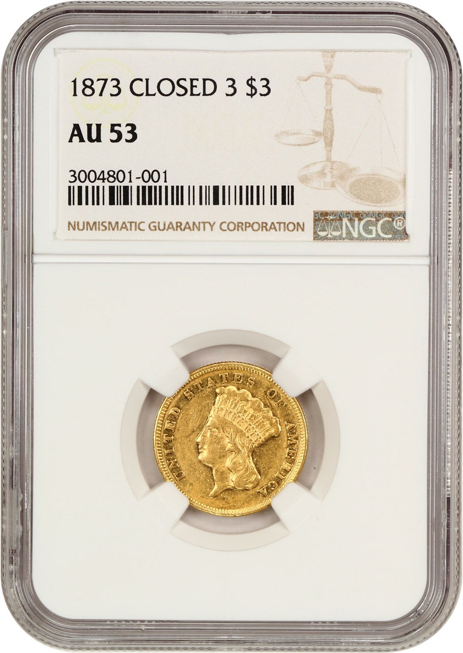 image for: 1873 $3 NGC AU53 (Closed 3)