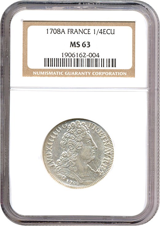 image for: France: 1708-A 1/4 Ecu  NGC MS63 