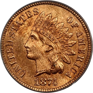 image for: 1874 1c PCGS MS65 RD (OGH)