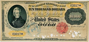 image for: FR. 1225a 1900 $10,000 Gold Certificate PMG About Unc 50 (Cancelled, Repaired, Pieces Added)