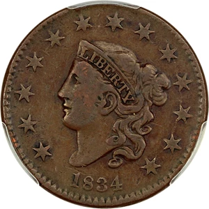 image for: 1834 1c PCGS VF20 (Small 8, Large Stars, Medium Letters)