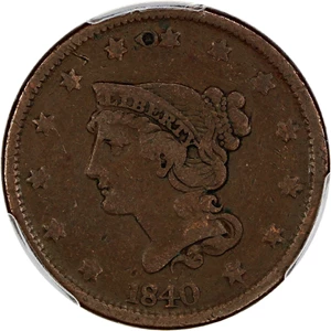 image for: 1840 1c PCGS Fine Details (Large Date, Damage)