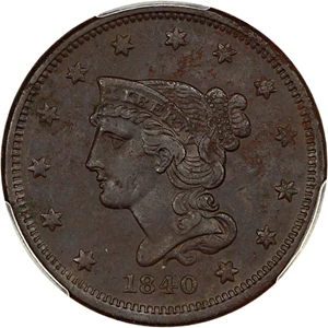 image for: 1840 1c PCGS XF Details (Small Date, Environmental Damage)