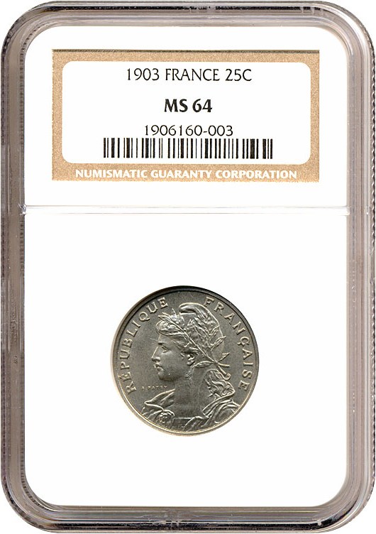image for: France: 1903 25 Centime  NGC MS64 