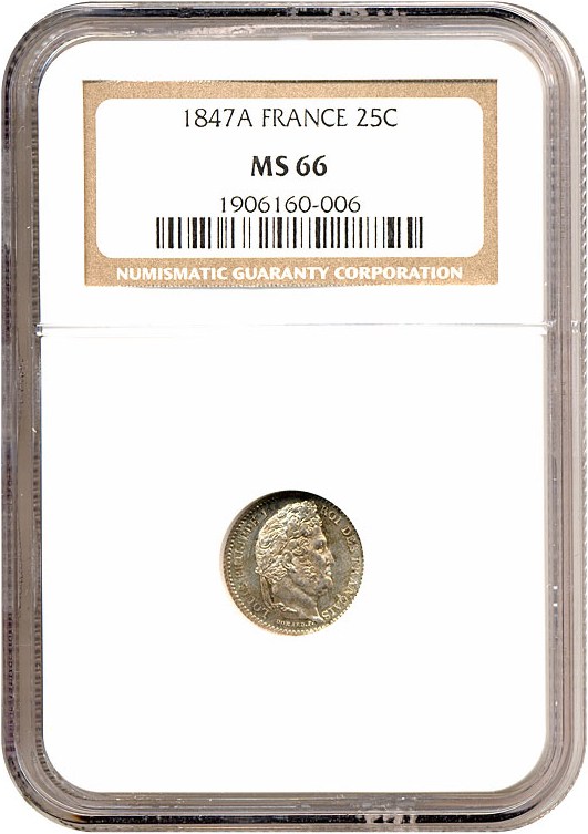 image for: France: 1847-A 25 Centime  NGC MS66   