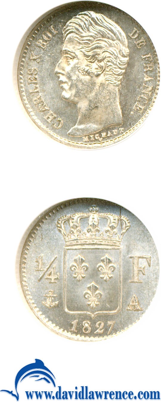 image for: France: 1827-A 1/4 Fr  NGC MS65   