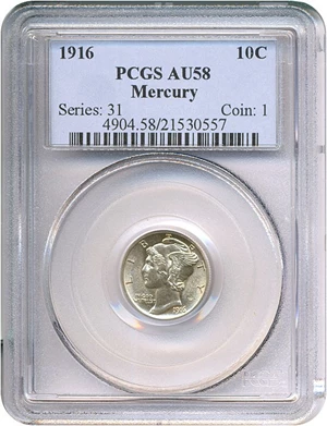 image for: 1916 10c Mercury PCGS AU58