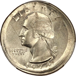 image for: Mint Error: 1974 25c PCGS MS62 (Broadstruck)