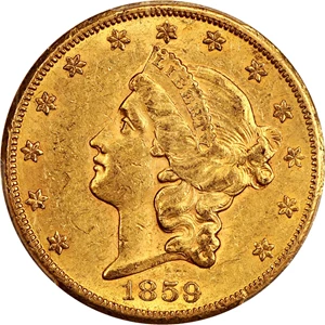 image for: 1859-S $20 PCGS AU55