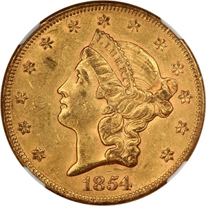 image for: 1854 $20 NGC AU58 (Small Date) ex: Eureka Hoard