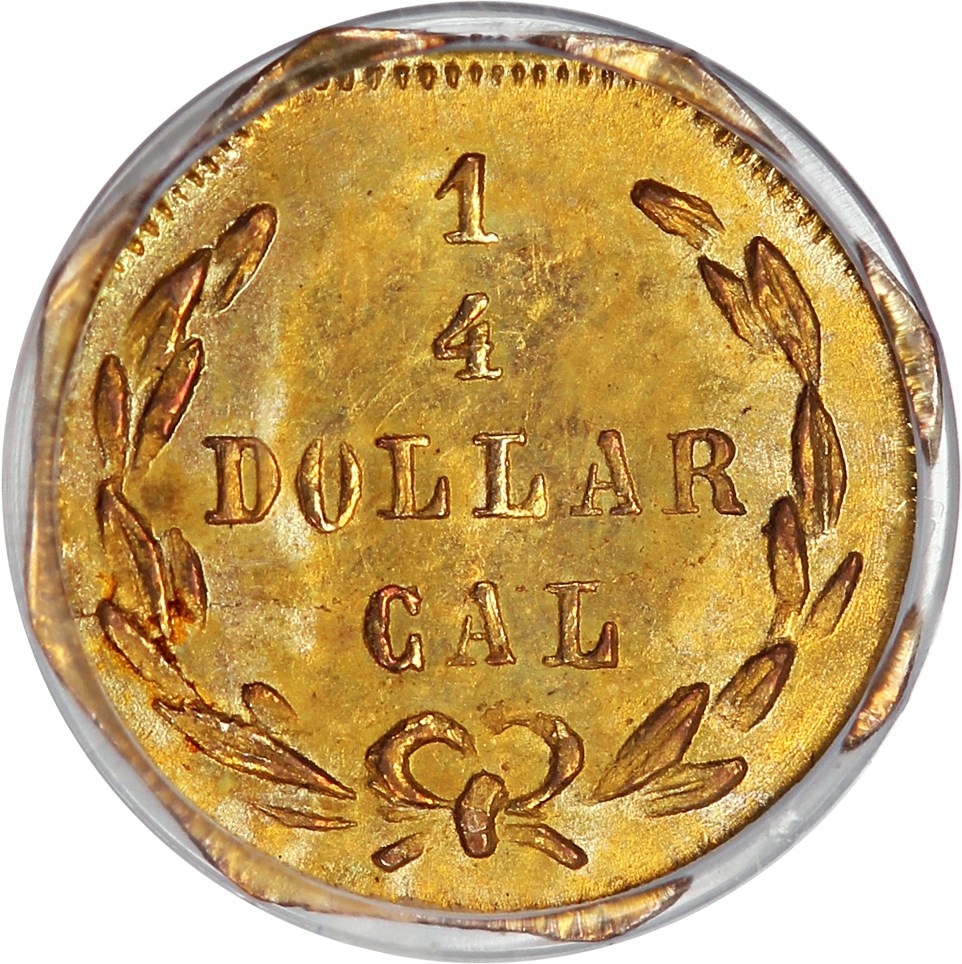 image for: 1872 Cal. Gold 25c PCGS MS65 (BG-722, OGH)