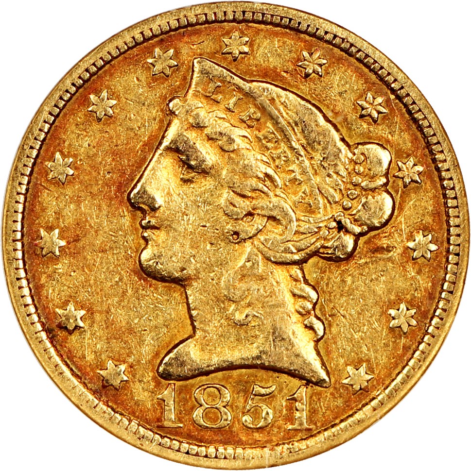 image for: 1851-C $5 NGC XF40