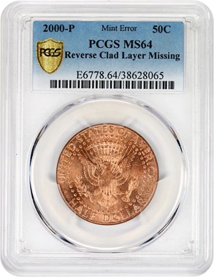 image for: Mint Error: 2000-P 50c PCGS MS64 (Reverse Clad layer Missing)