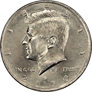 image for: Mint Error: 2000-P 50c PCGS MS64 (Reverse Clad layer Missing)