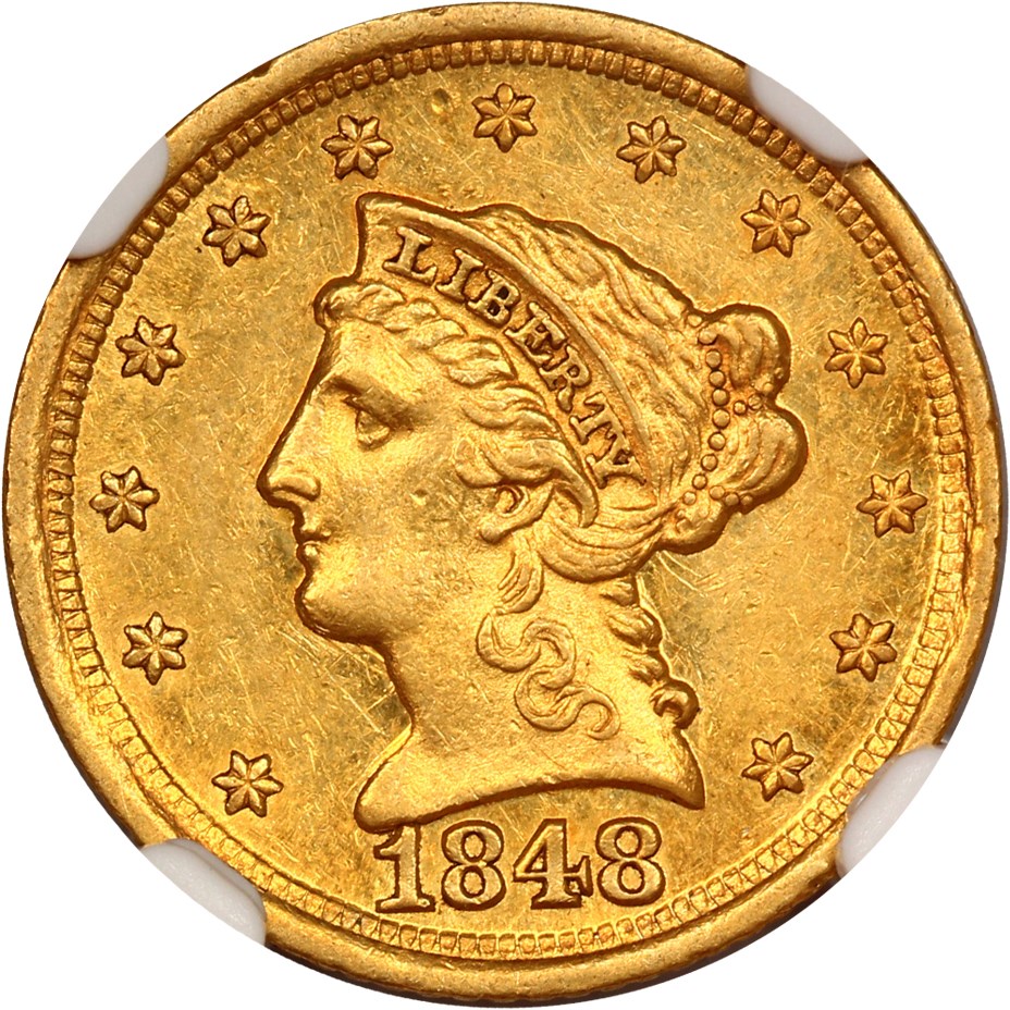 image for: 1848-D $2 1/2 NGC AU55