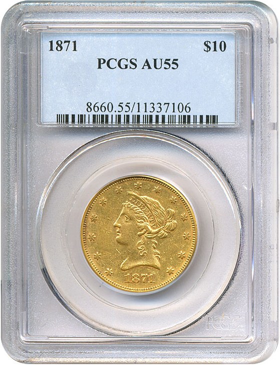 image for: 1871 $10  PCGS AU55 