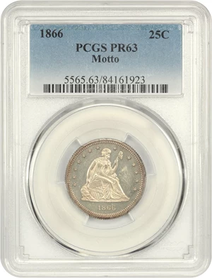 image for: 1866 25c PCGS Proof 63 (Motto)