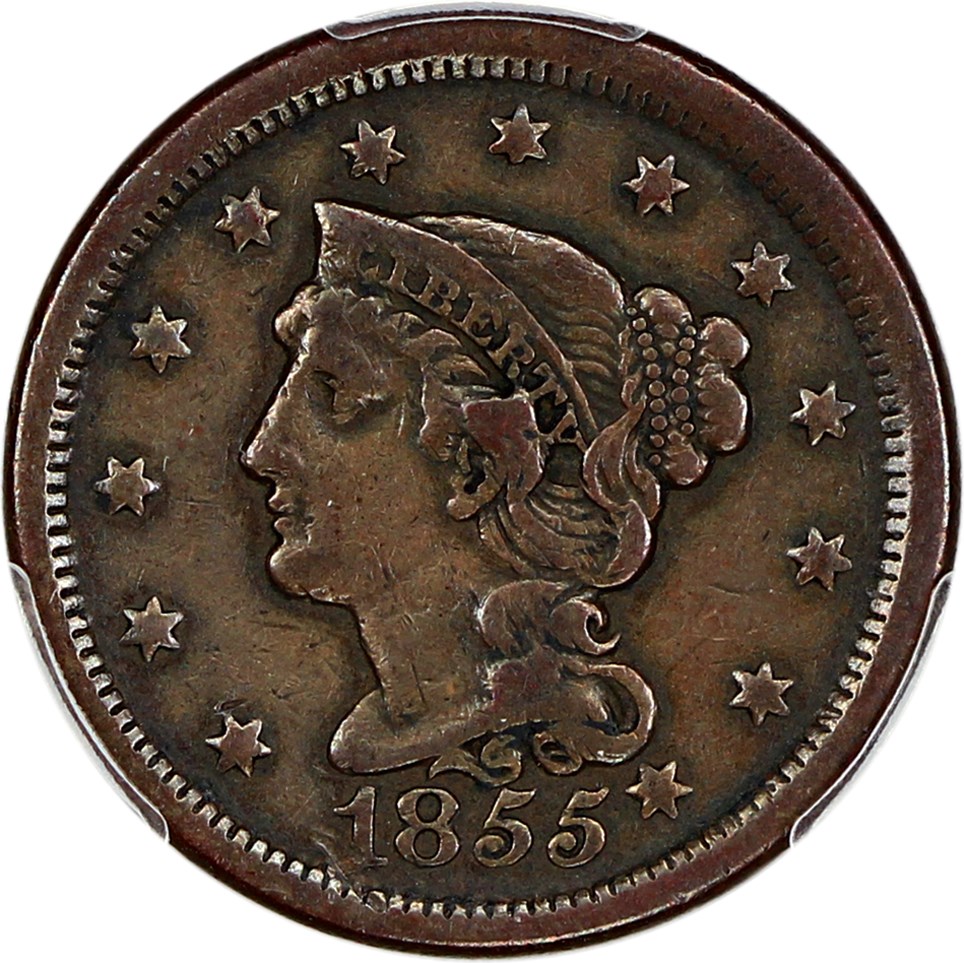 image for: 1855 1c PCGS VF25 (Knob Ear)