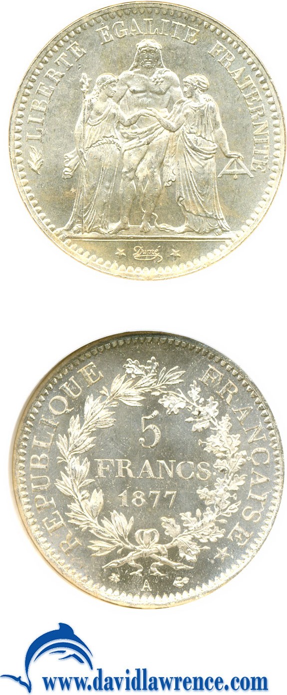 image for: France: 1877-A 5 Fr  NGC MS64   