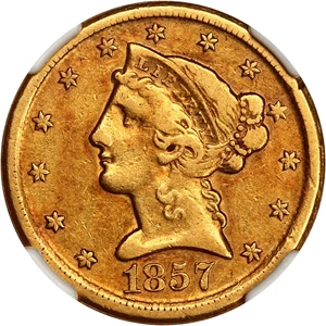 image for: 1857-D $5 NGC XF45