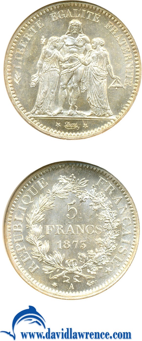 image for: France: 1873-A 5 Fr  NGC MS65