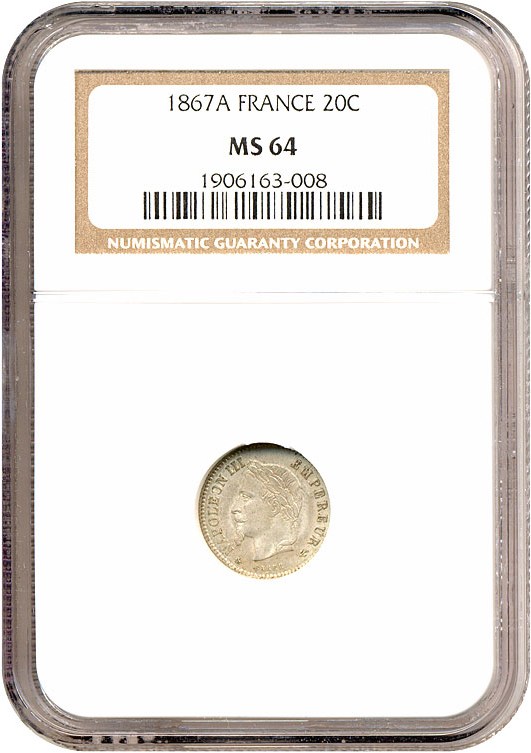 image for: France: 1867-A 20 Centime  NGC MS64   