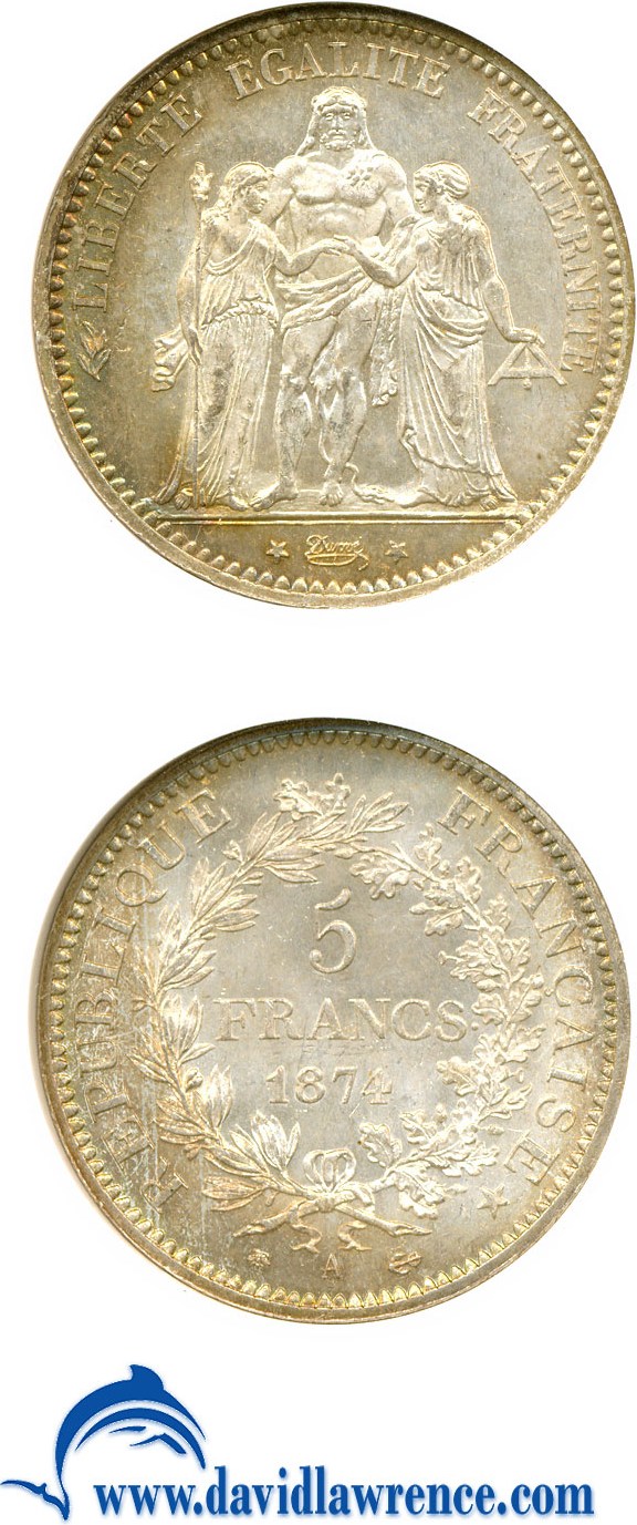image for: France: 1874-A 5 Fr  NGC MS65   