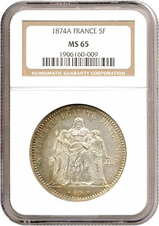 image for: France: 1874-A 5 Fr  NGC MS65   