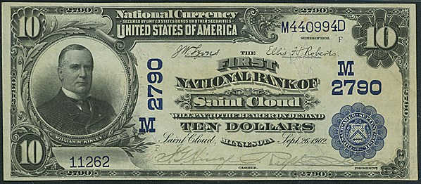 image for: Fr.624 1902 $10 Third Charter Period, 3rd Issue, Plain Back PMG Choice CU64 Minnesota [11262]