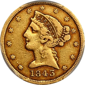 image for: 1843-D $5 PCGS/CAC VF25 (Medium D)