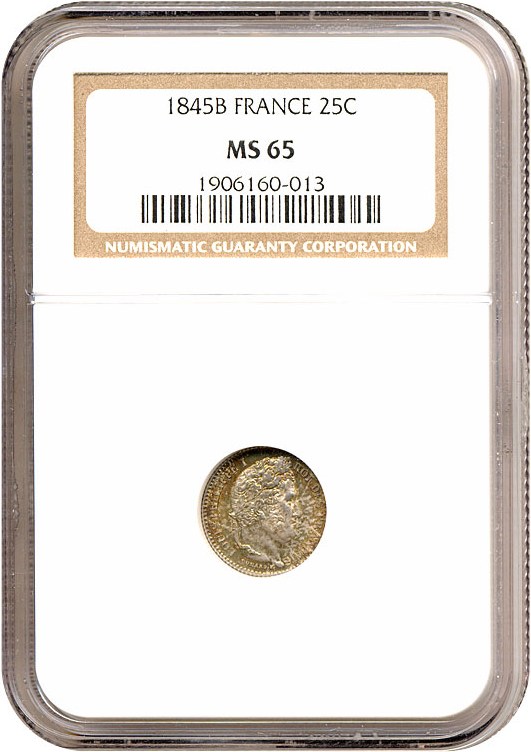 image for: France: 1845-B 25 Centime  NGC MS65   