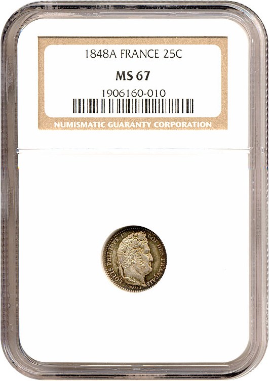 image for: France: 1848-A 25 Centime  NGC MS67 